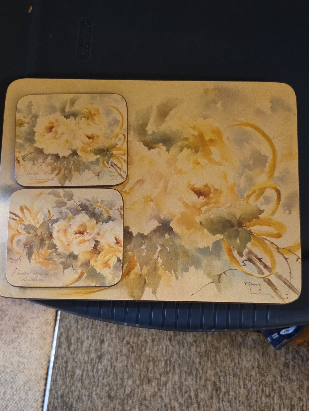 Floral Yellow Rose Placemat and Coaster Set - Home Party Supplies